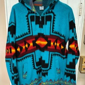YARI ARTESANIAS Men's Turquoise and Black Patterned Sweater.